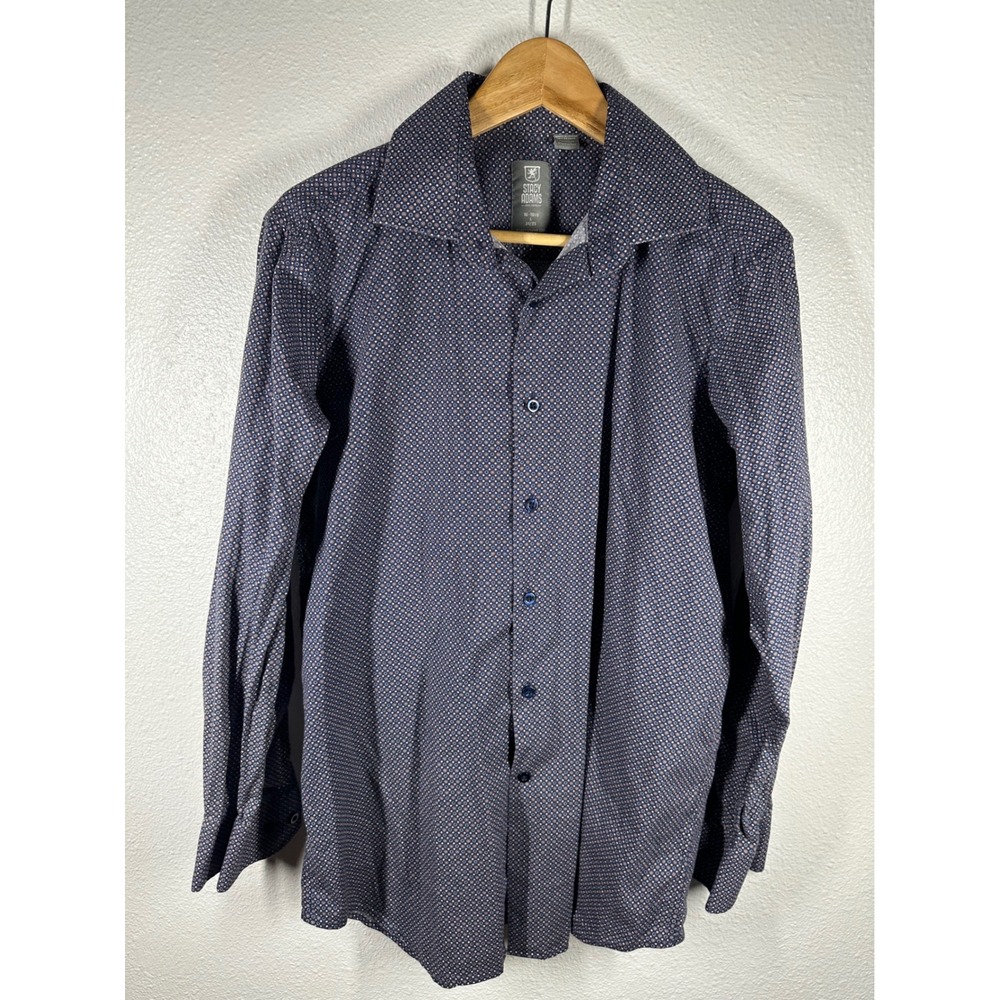 Stacy Adams Dress Shirt Mens L Navy Blue Geometric Long Sleeve Button Down 6885